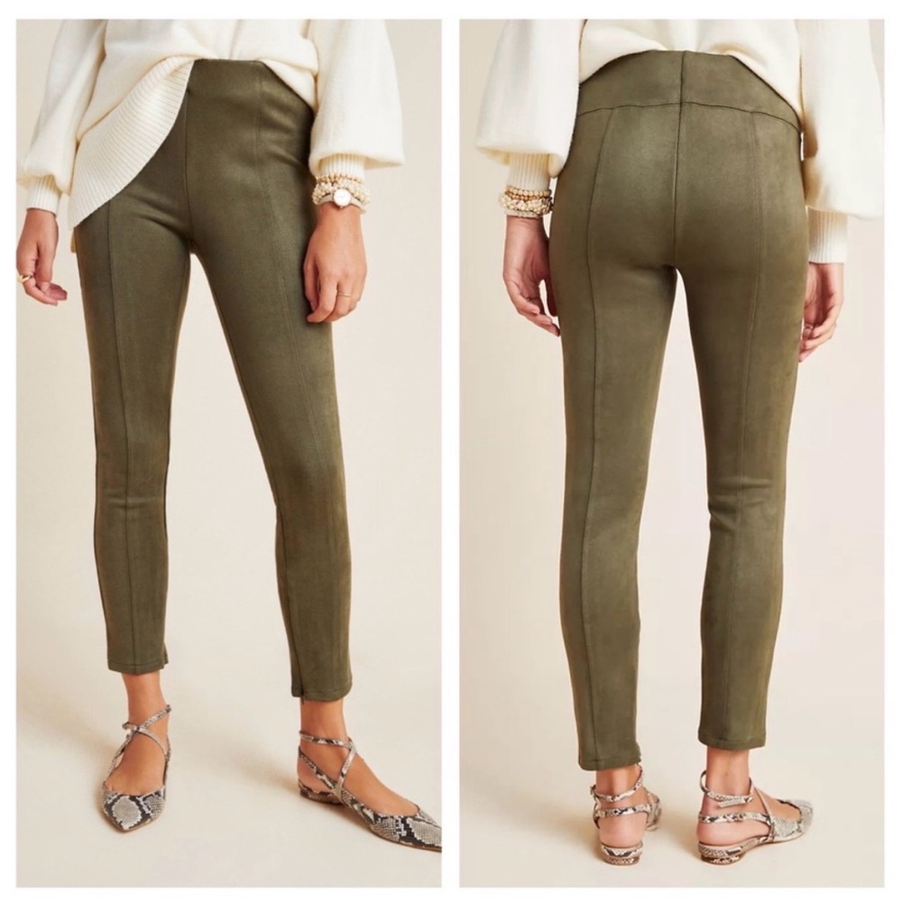 Anthropologie Seamed Faux Suede Green Ankle Zip Skinny Leggings 28 (Small)